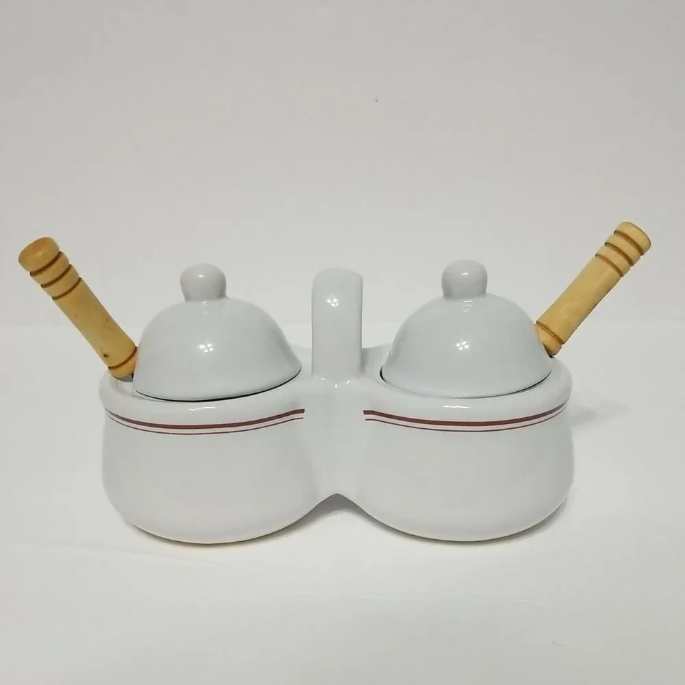 Houston Harvest Gift Products Double Condiment Covered Serving Dish w/‎ Spoons